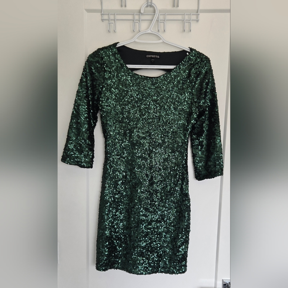 Express Size 0 Emerald Green Sequin Dress